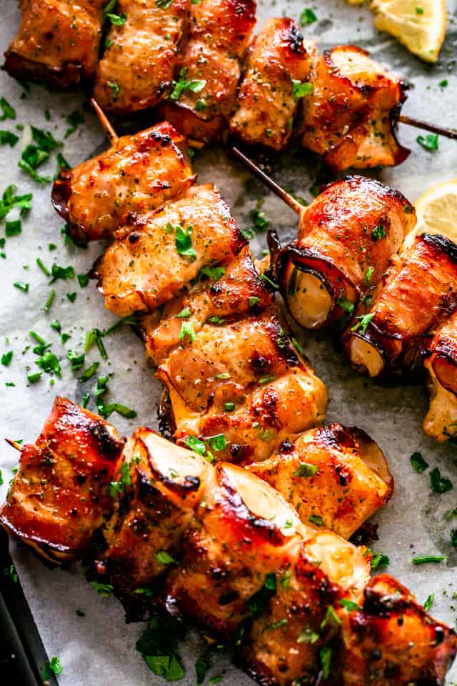 Grilled Bacon Wrapped Chicken Skewers