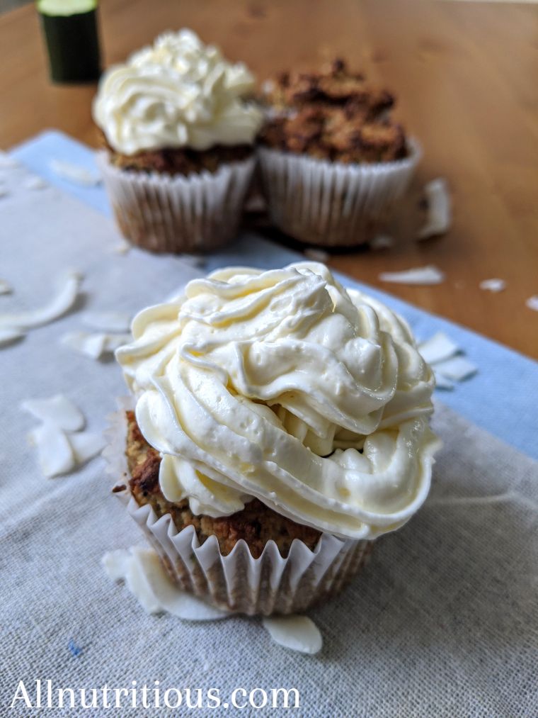 Keto Spiced Zucchini Cupcakes with Vanilla Frosting