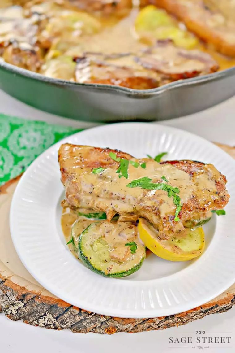 Creamy Mustard Pork Chops with Sauteed Vegetables