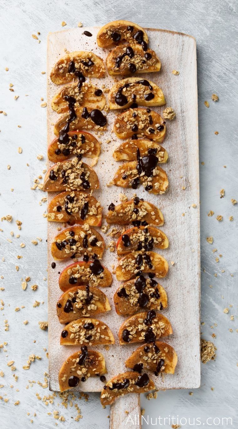 chocolate and almond butter covered apple slices