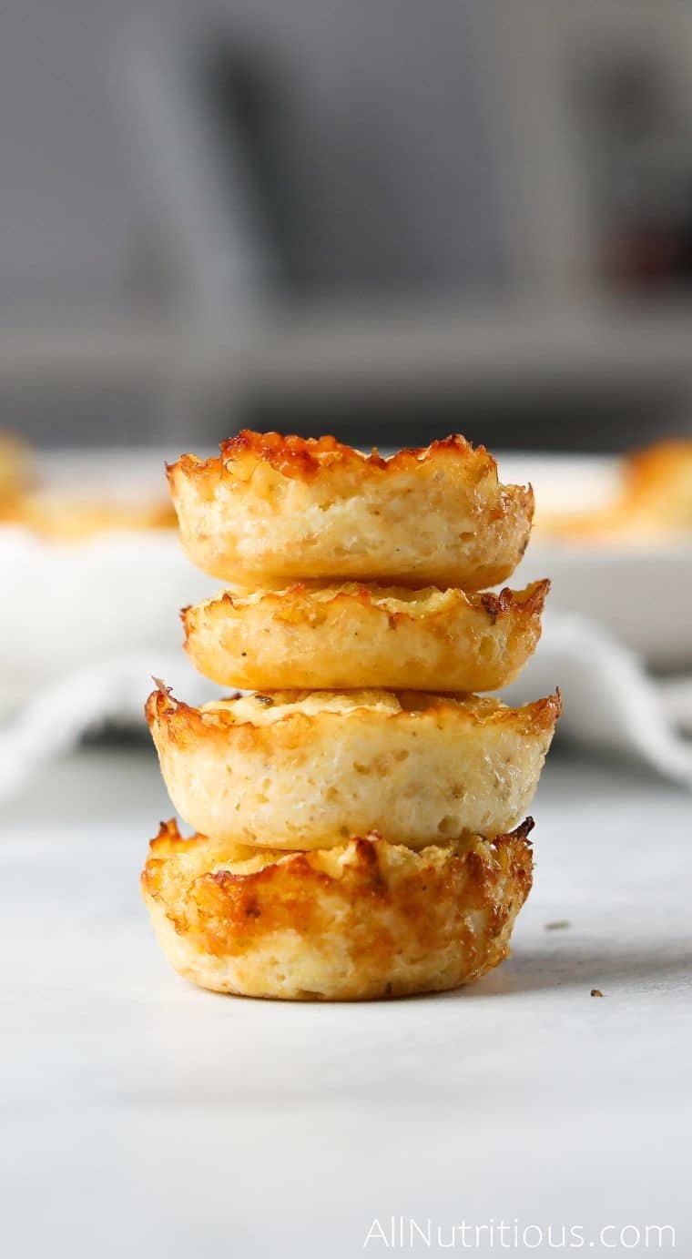 cheesy cauliflower bites stacked