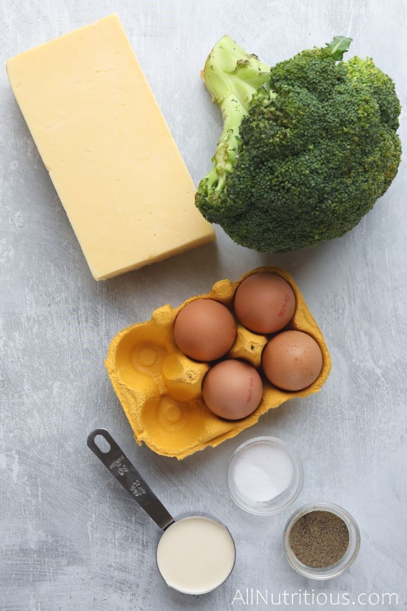 broccoli, cheese, egg carton, spices