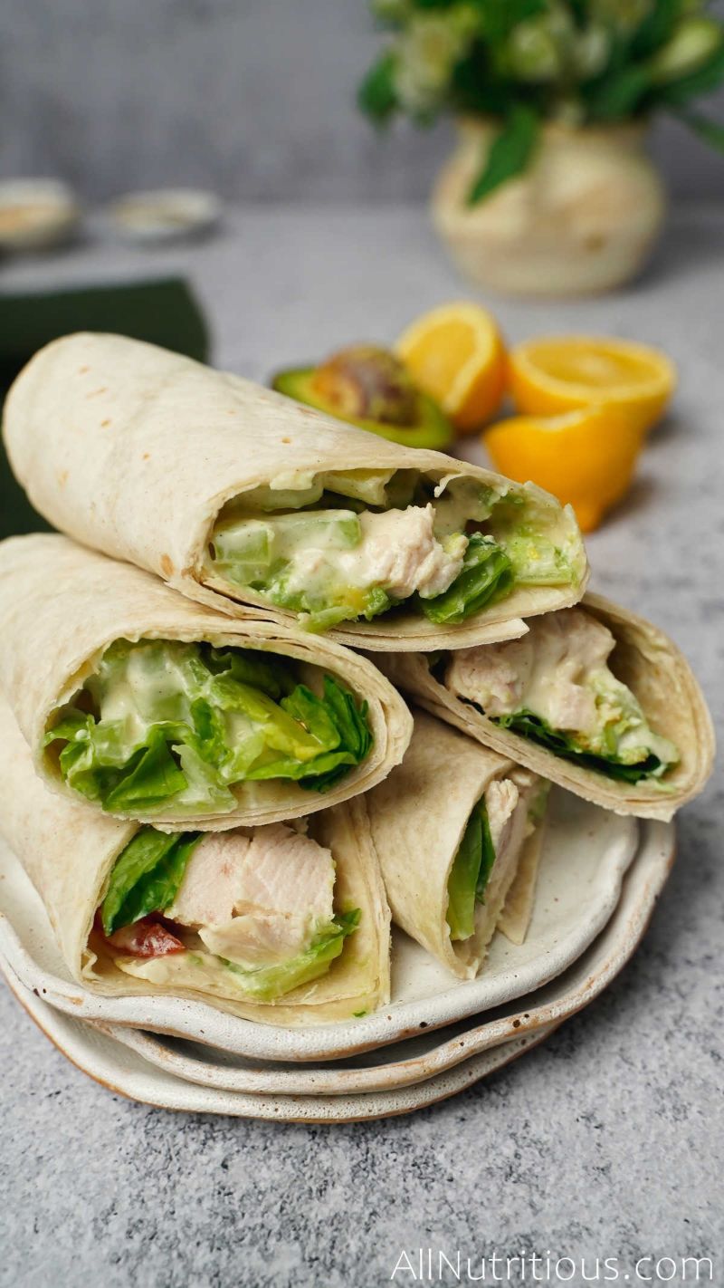 pile of chicken salad wraps