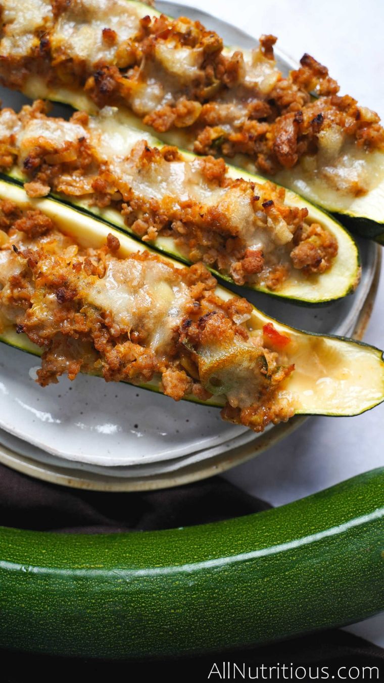 three cooked zucchini boats