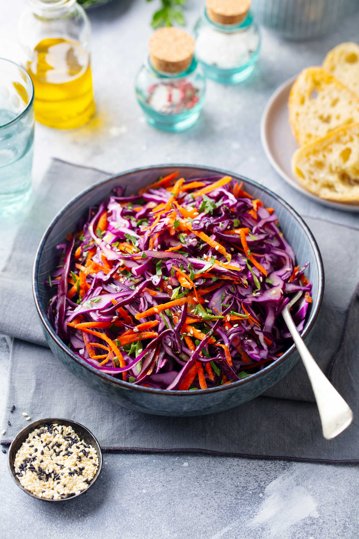 Rainbow Slaw with Lemon Garlic Tahini Dressing