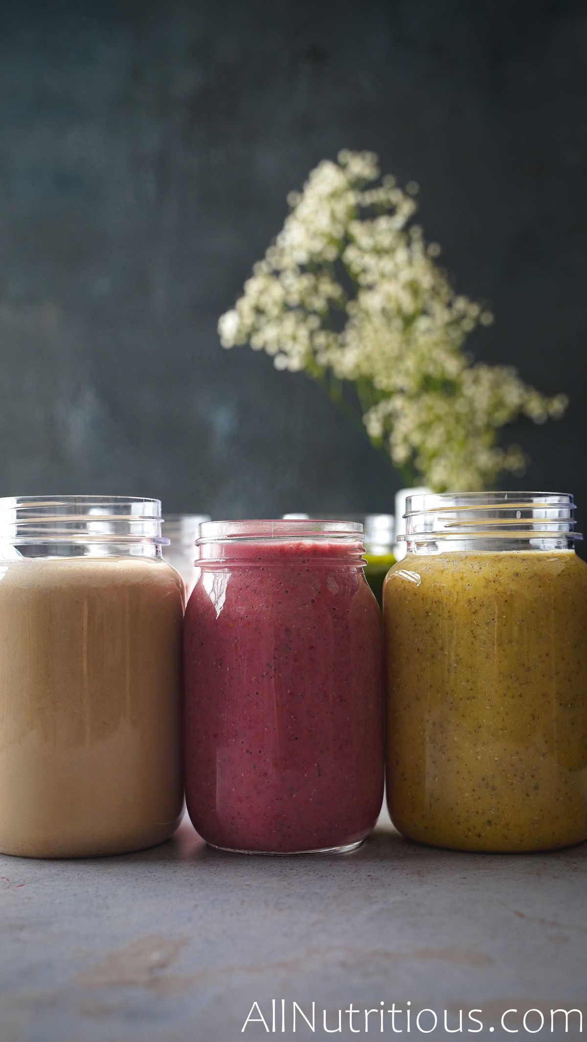 three smoothies lined up