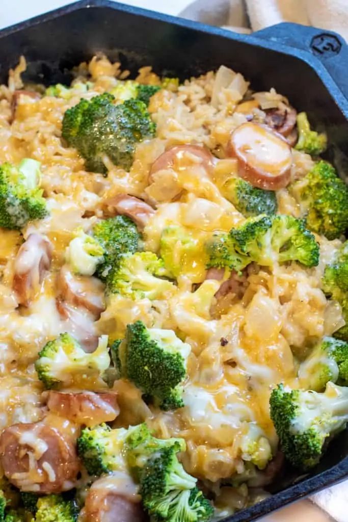 One-Pot Cheesy Kielbasa, Broccoli, and Rice