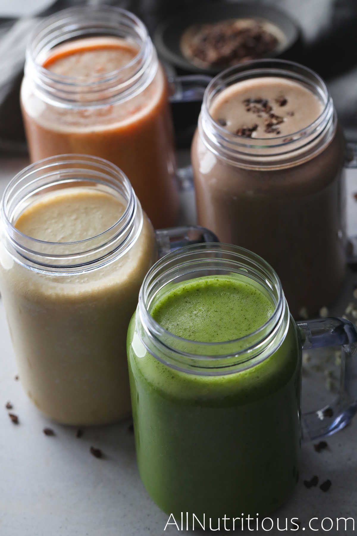 top view of four smoothies