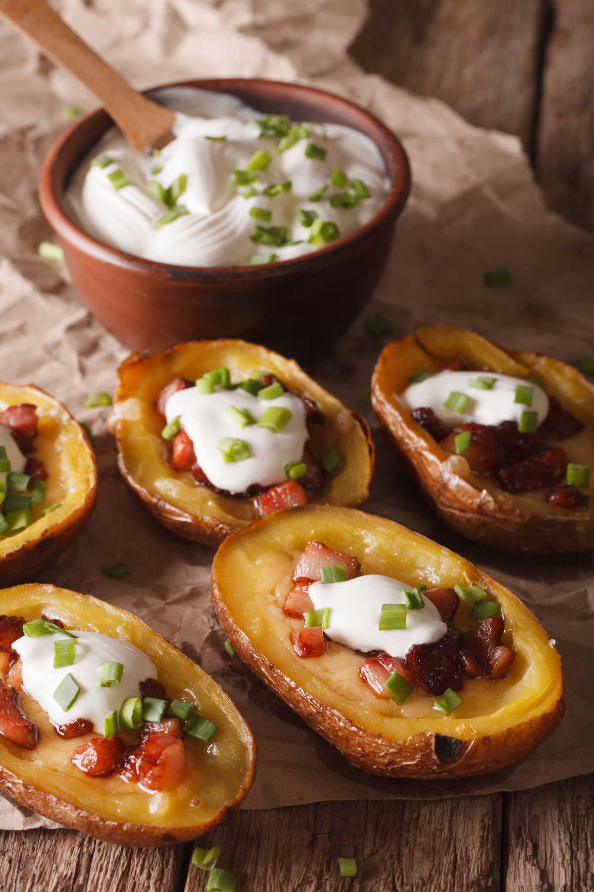 Loaded Potato Skins with Candied Bacon