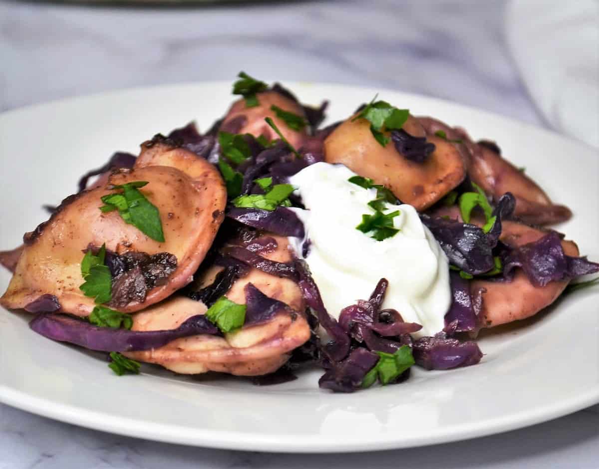 Pierogies with Red Cabbage and Kielbasa