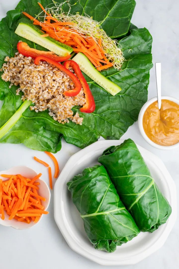 Collard Green Vegan Wraps with Creamy Peanut Sauce