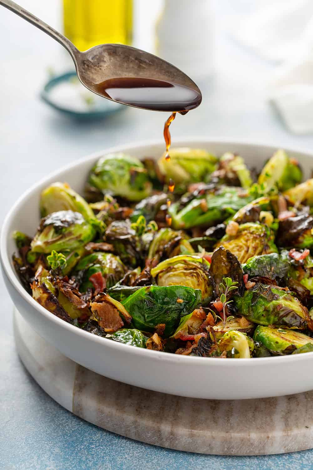 Air Fryer Brussels Sprouts with Bacon and Balsamic