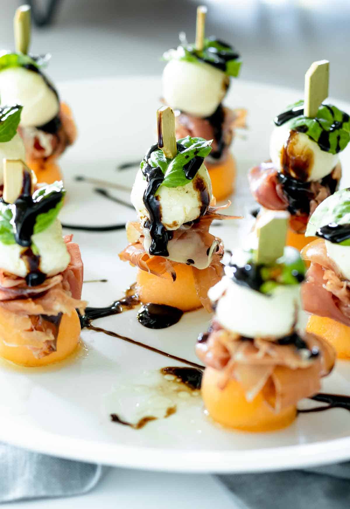 Prosciutto Melon and Mozzarella Skewers