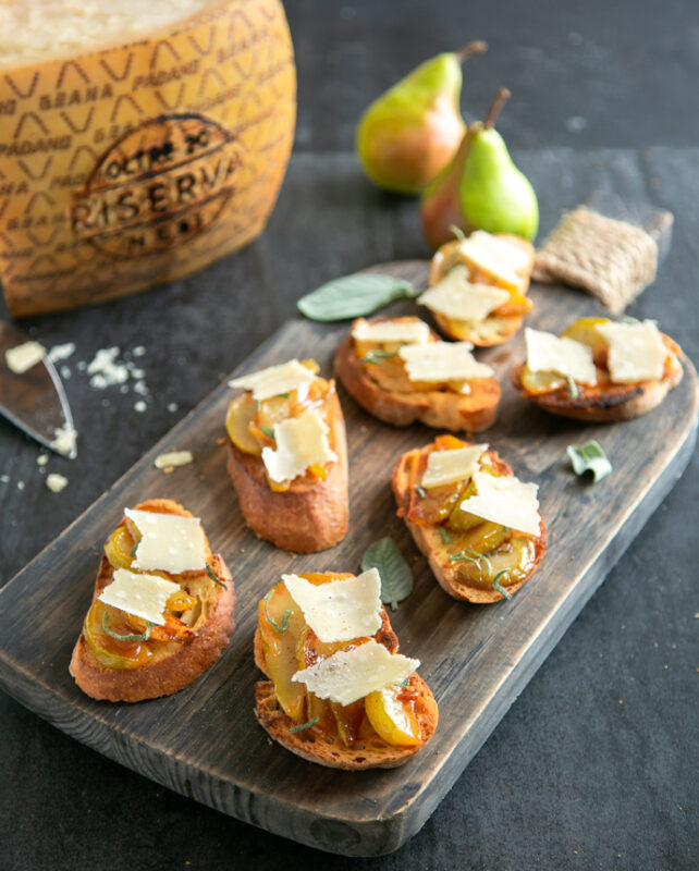 Bruschetta with Caramelised Pears Grana Padano Riserva