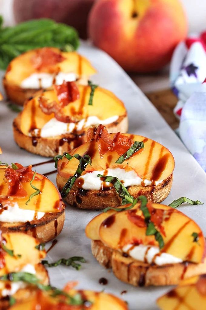 Honey Ricotta Peach Crostini with Crispy Pancetta