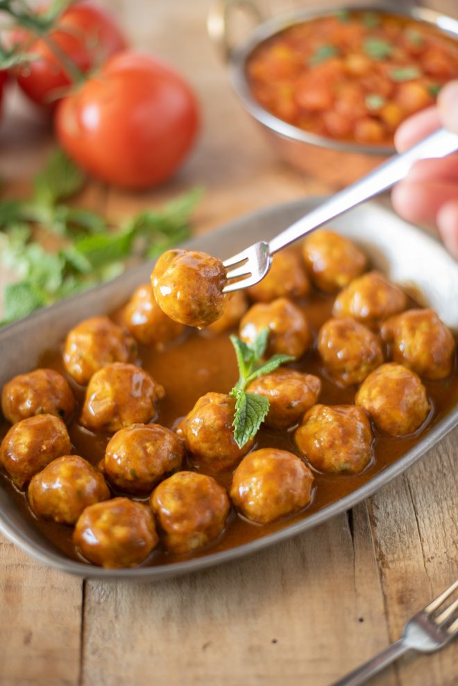 Mini Indian Meatballs with Curry Coconut Sauce