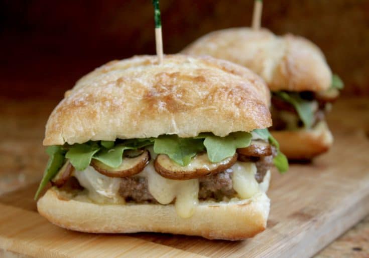 Brie and Truffle Burger with Mushrooms, Arugula and Crème Fraîche