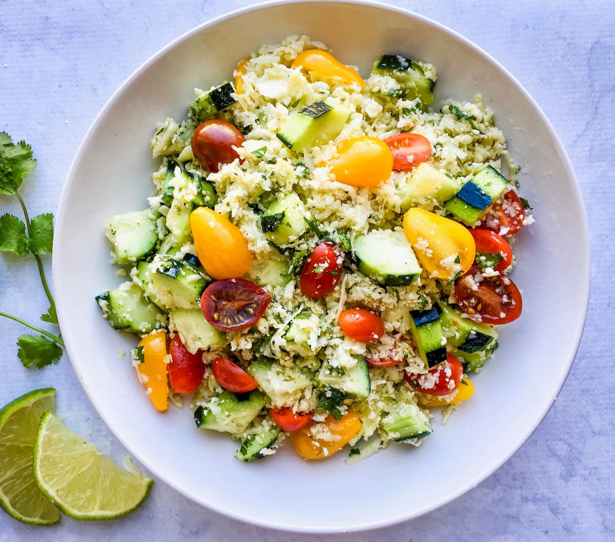 Cucumber Tomato Cauliflower Rice Salad