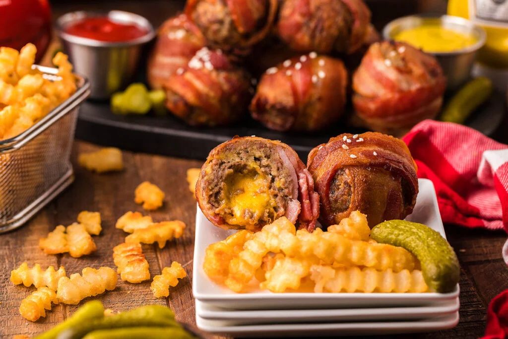 Air Fryer Bacon Wrapped Cheeseburger Bites