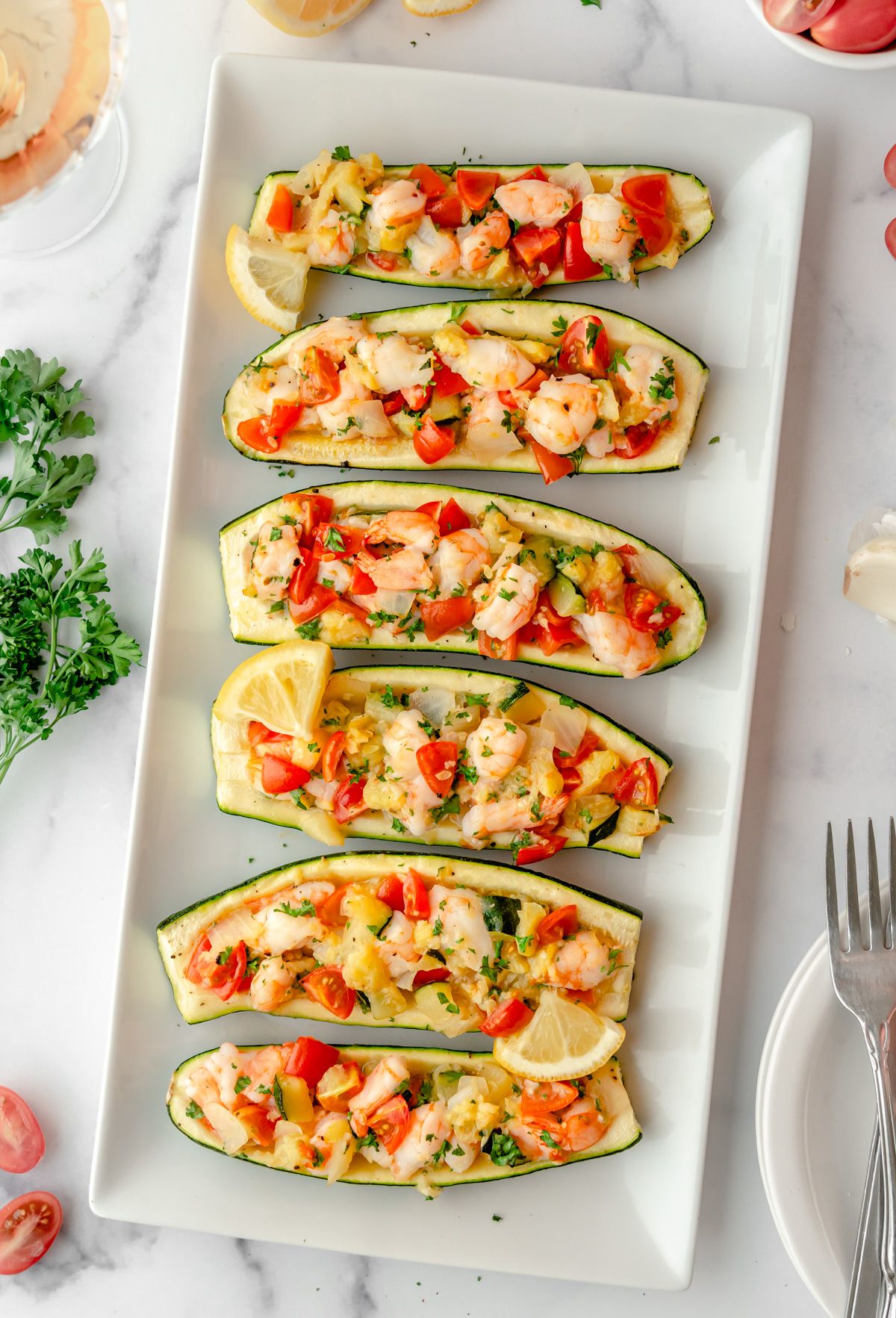 Shrimp Scampi Zucchini Boats