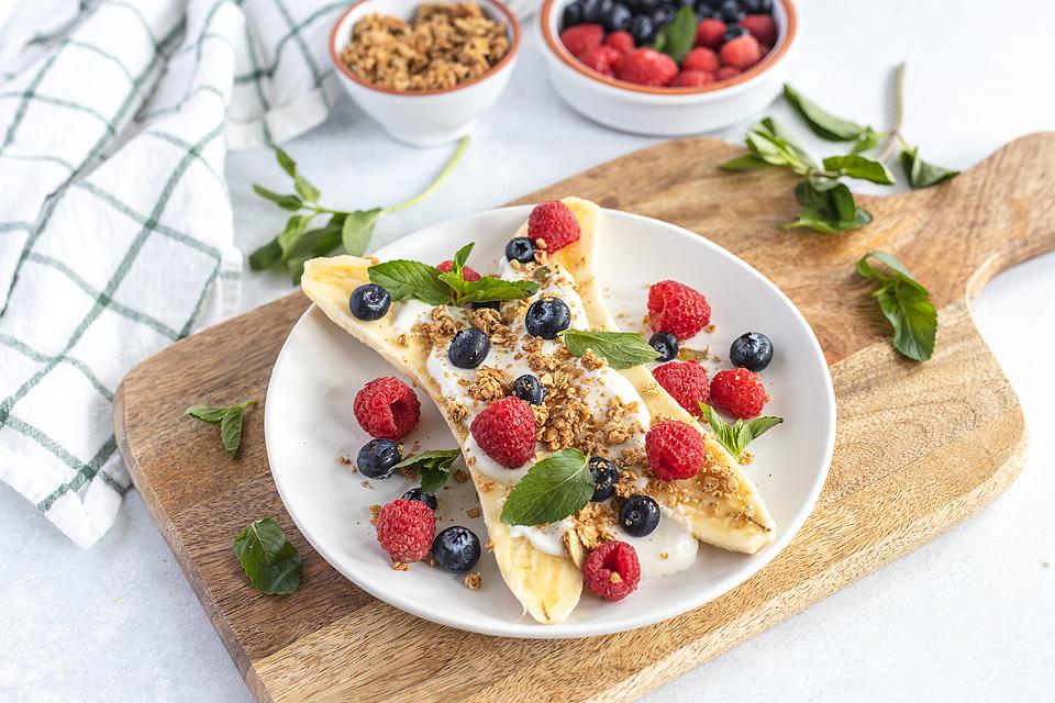 Breakfast Banana Split with Berries