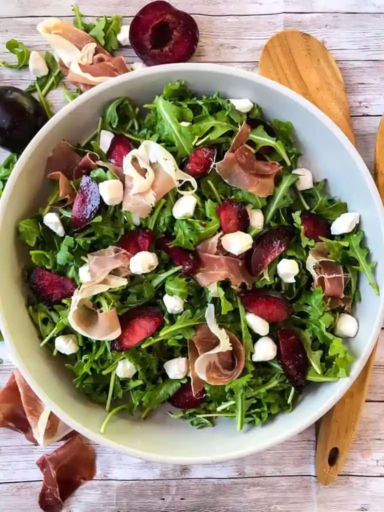 Prosciutto Plum Arugula Salad with Mozzarella