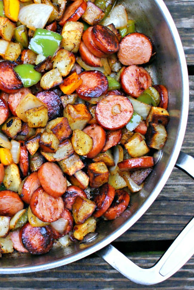 kielbasa pepper onion potato hash