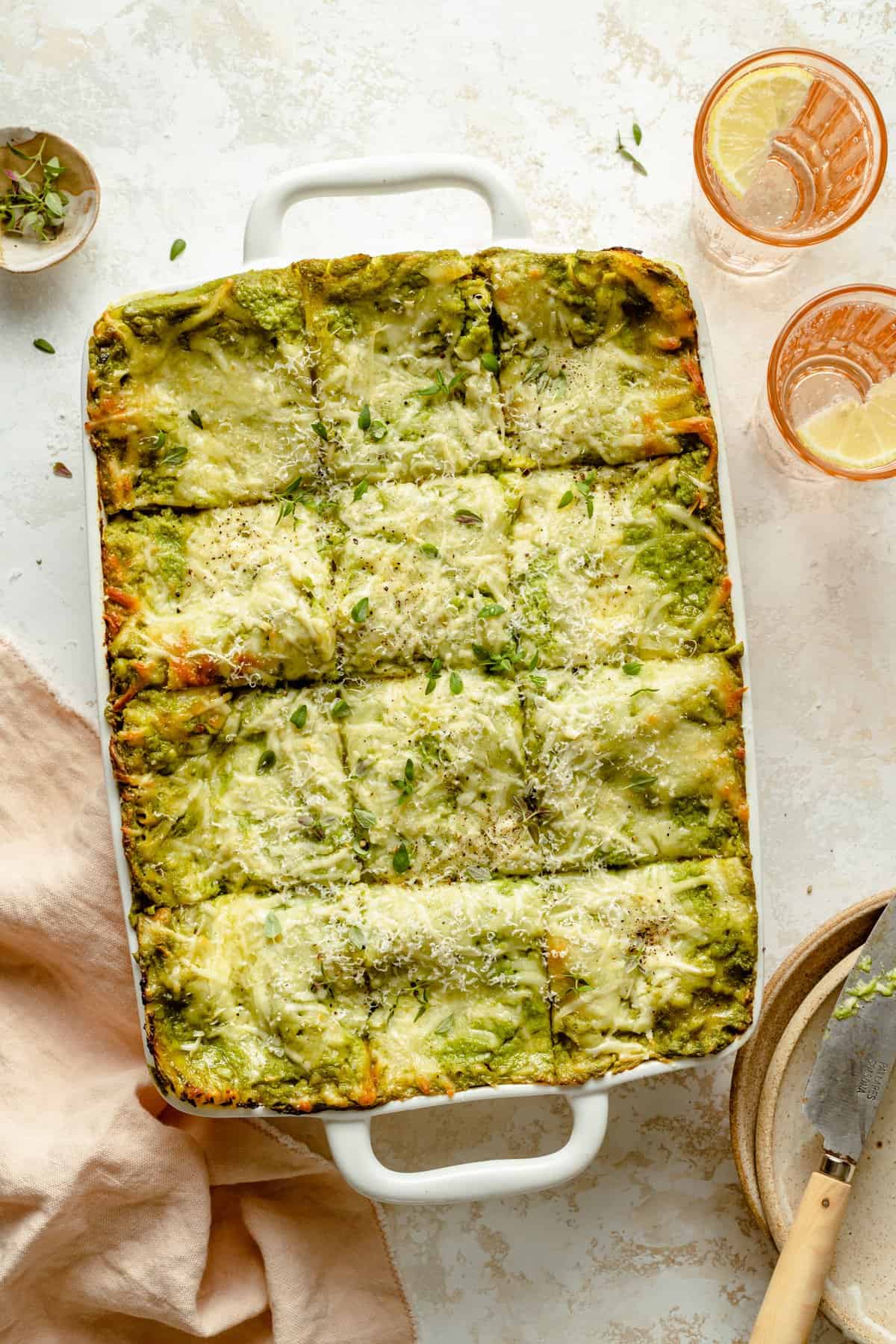 creamy broccoli chicken lasagna