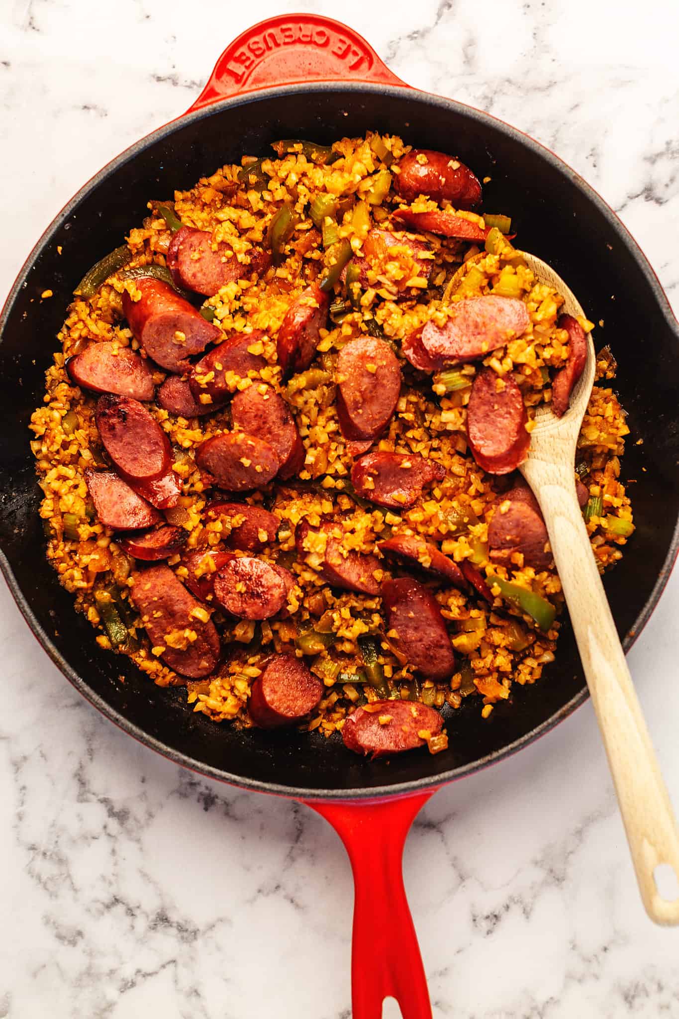 kielbasa pepper cauliflower rice skillet