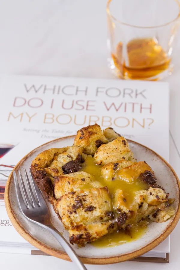 chocolate bread pudding with bourbon butter sauce