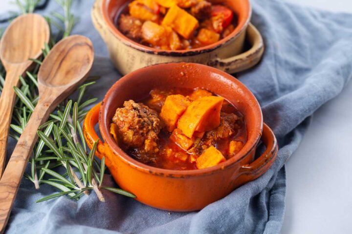 sweet potatoes with spicy chorizo stew