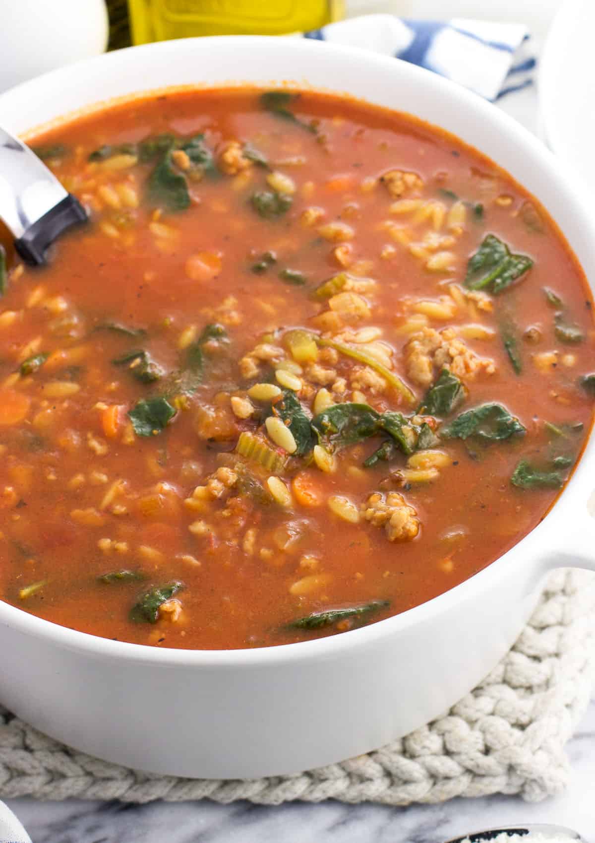 Italian sausage soup with orzo and spinach