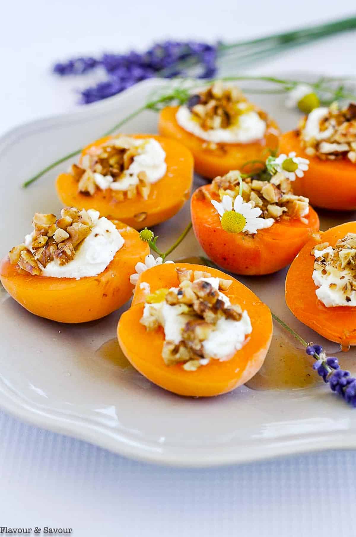 fresh apricots with goats cheese and honey