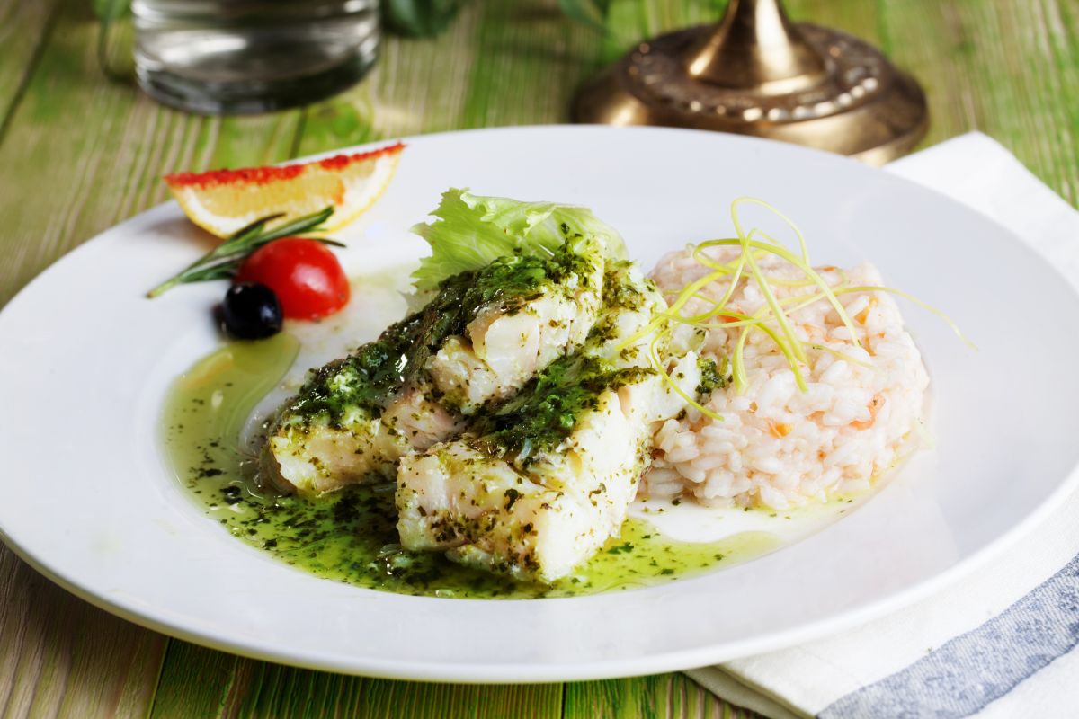 oven baked pollock with pesto sauce