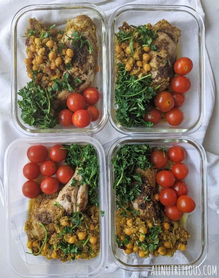 chicken legs with chickpeas and quinoa