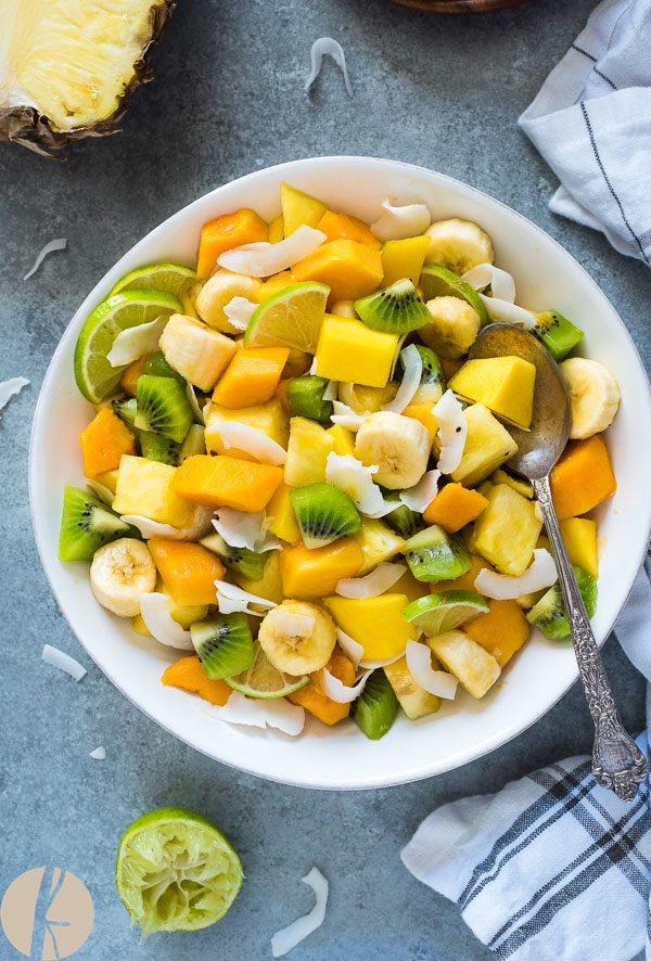 tropical fruit salad with coconut and lime