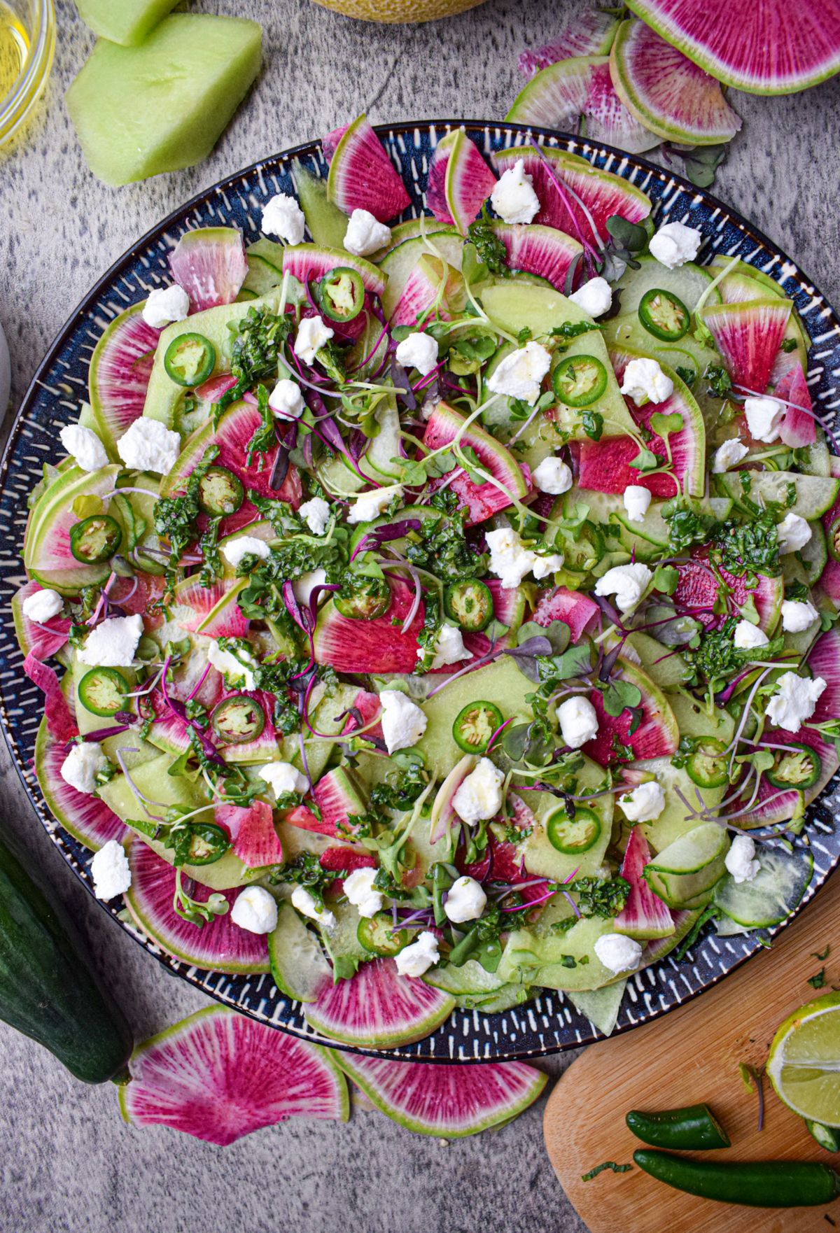 melon, cucumber, radish salad