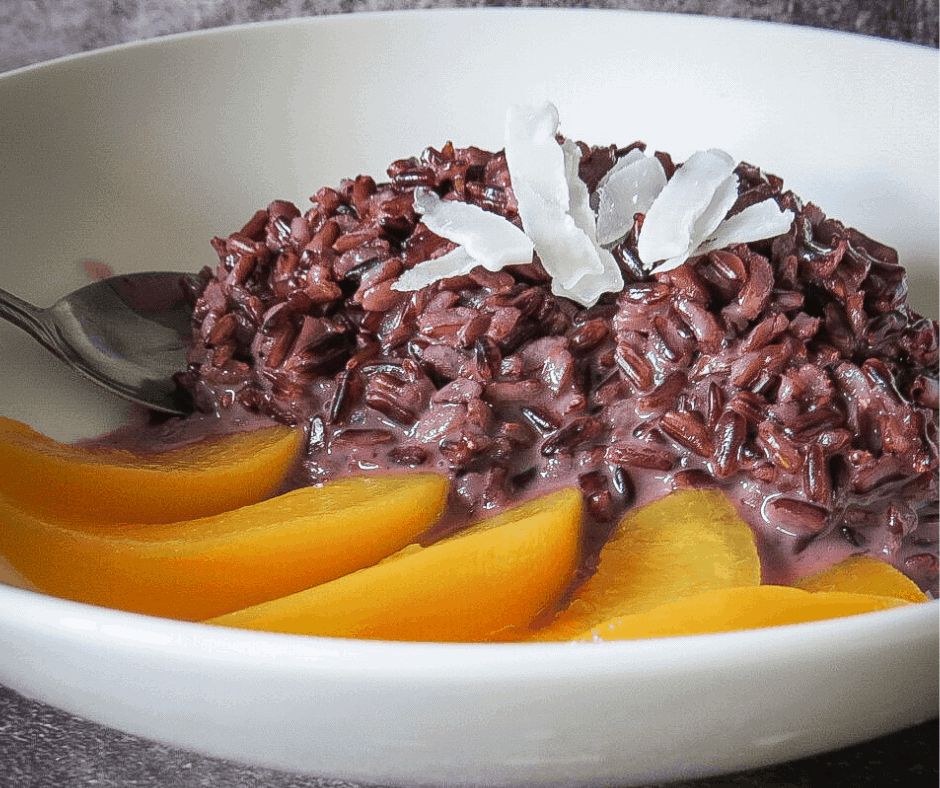 black sticky rice pudding with coconut milk