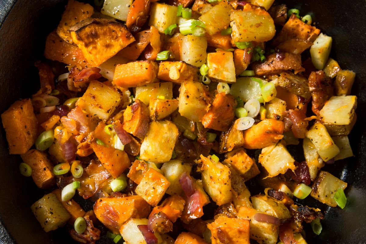 cheesy chicken kale and sweet potato skillet