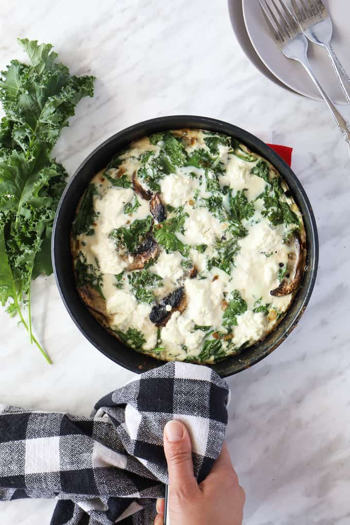 Egg White Frittata with Kale, Goat Cheese, and Mushrooms