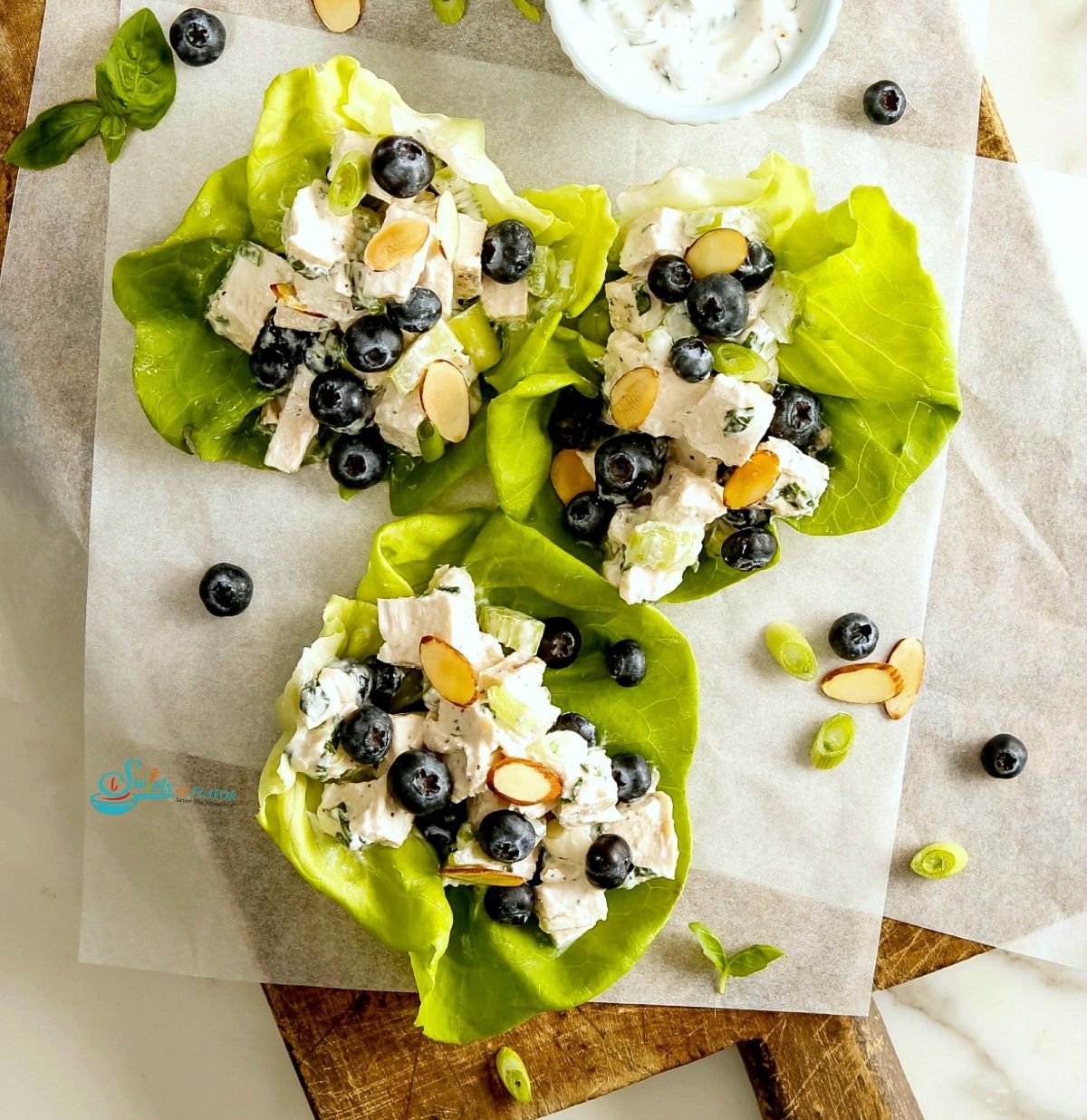 blueberry basil chicken lettuce wraps