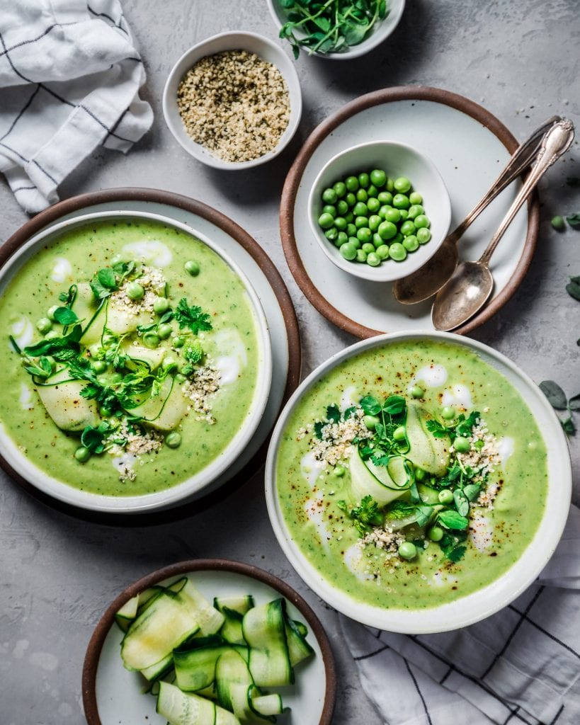 creamy avocado pea gazpacho