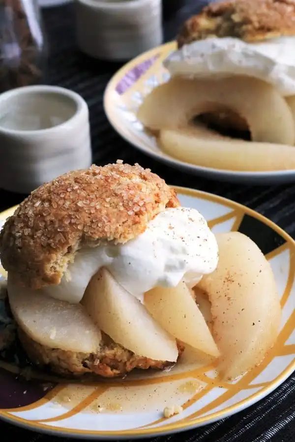 ginger scones with sake poached asian pears