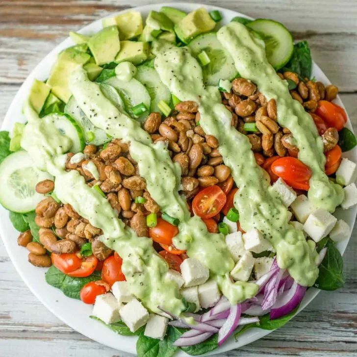 pinto bean salad with avocado dressing