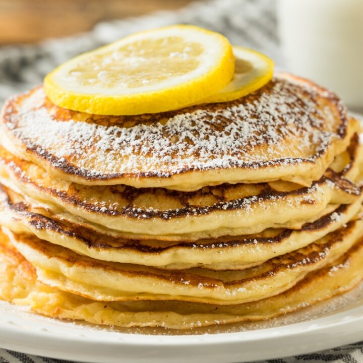 Homemade Lemon Ricotta Pancakes with Powdered Sugar