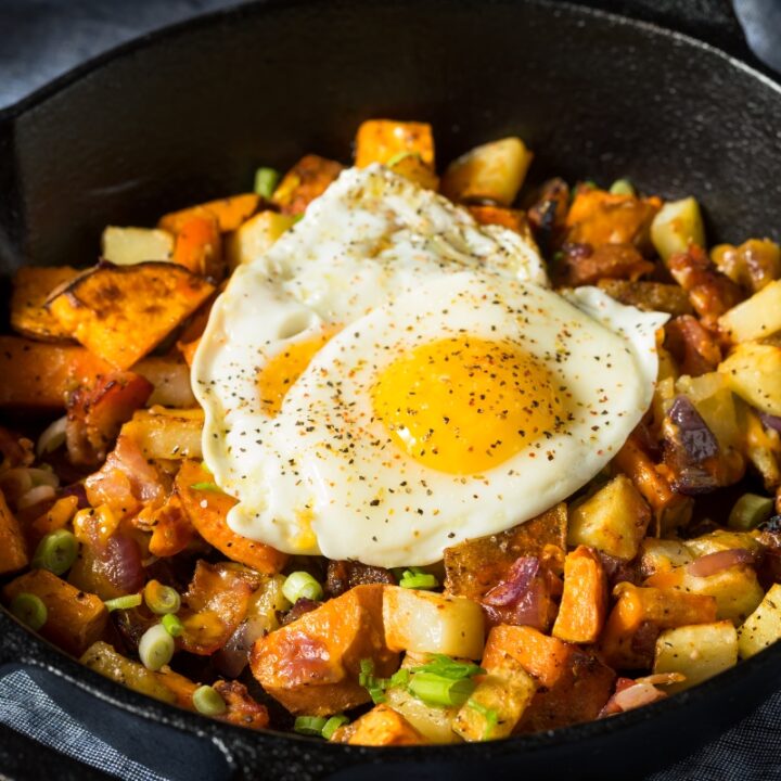 Homemade Healthy Sweet Potato Hash with Fried Eggs