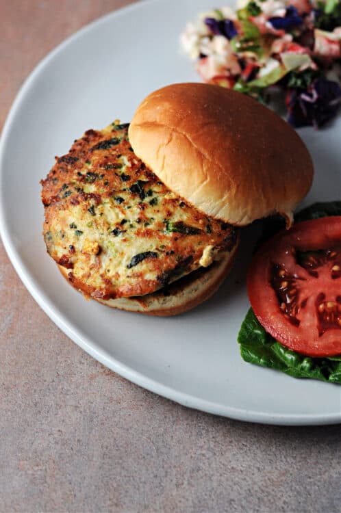 chicken burgers with spinach and feta