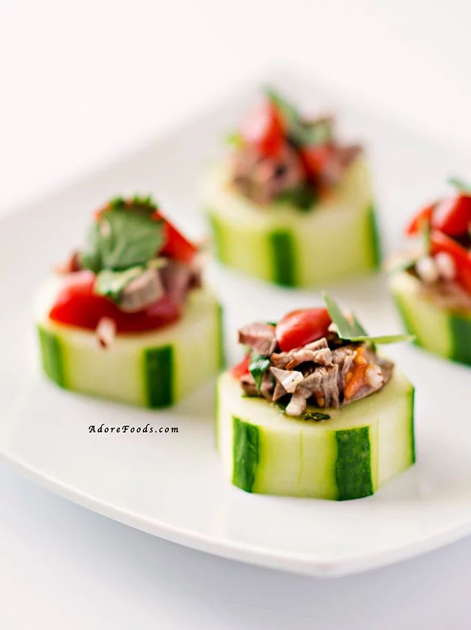 Thai beef salad cucumber bites