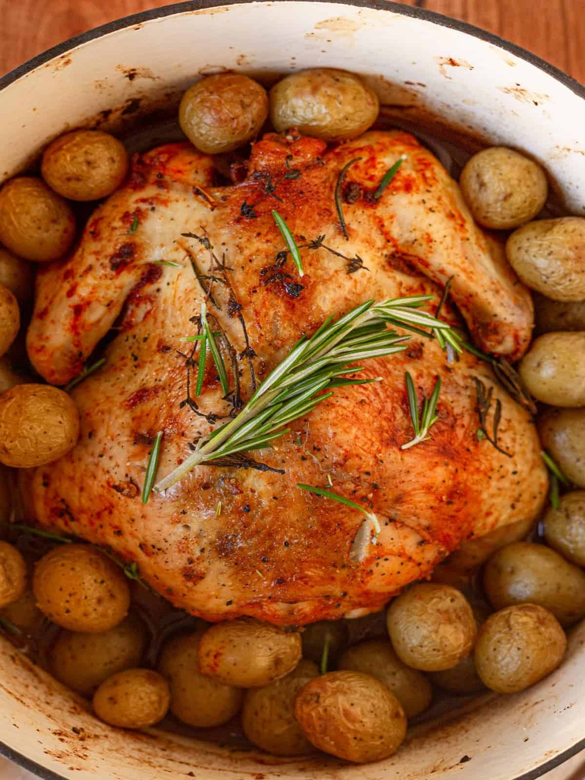 whole chicken and potatoes