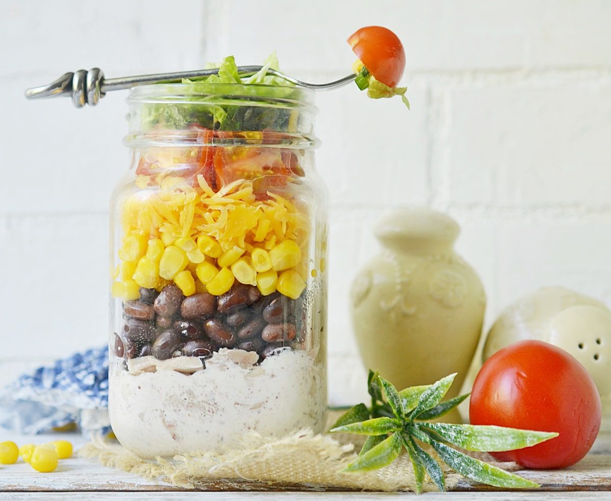 Mexican chicken salad in a jar